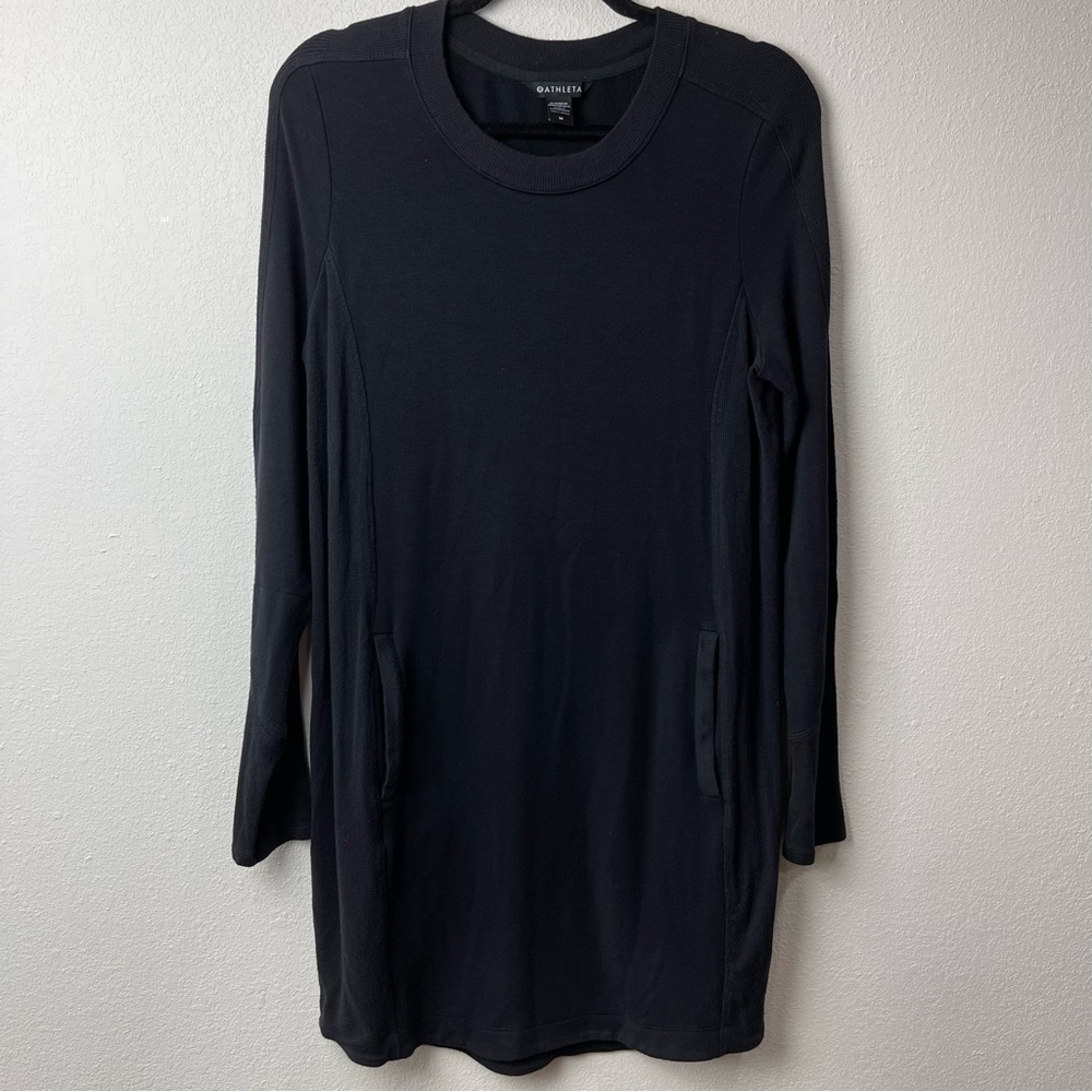 Athleta Balance Sweatshirt Dress Women’s‎ Size M Black French Ribbed Terry
